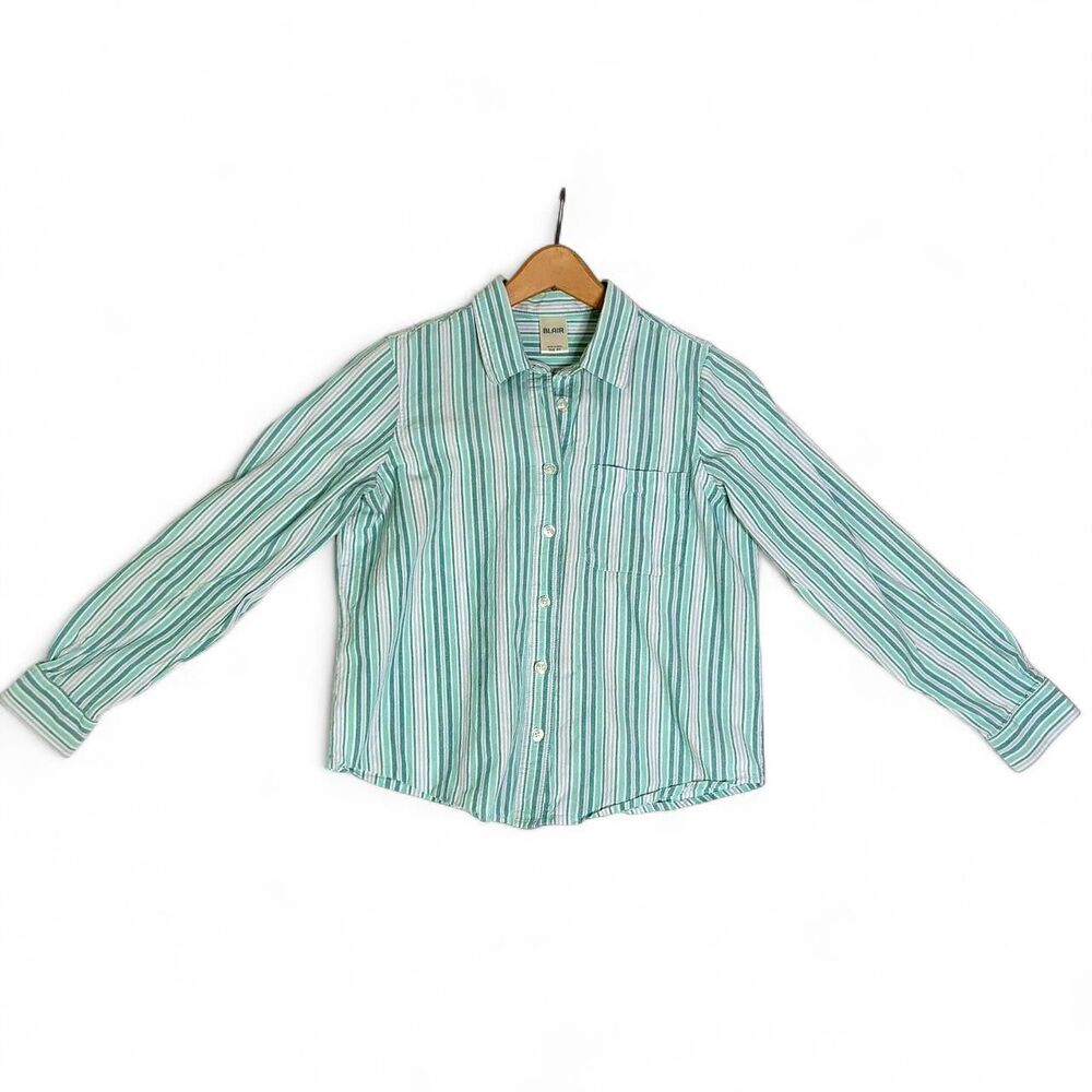 Blair Women's Long Sleeve Button Up Shirt in Light Blue and Teal | SMALL